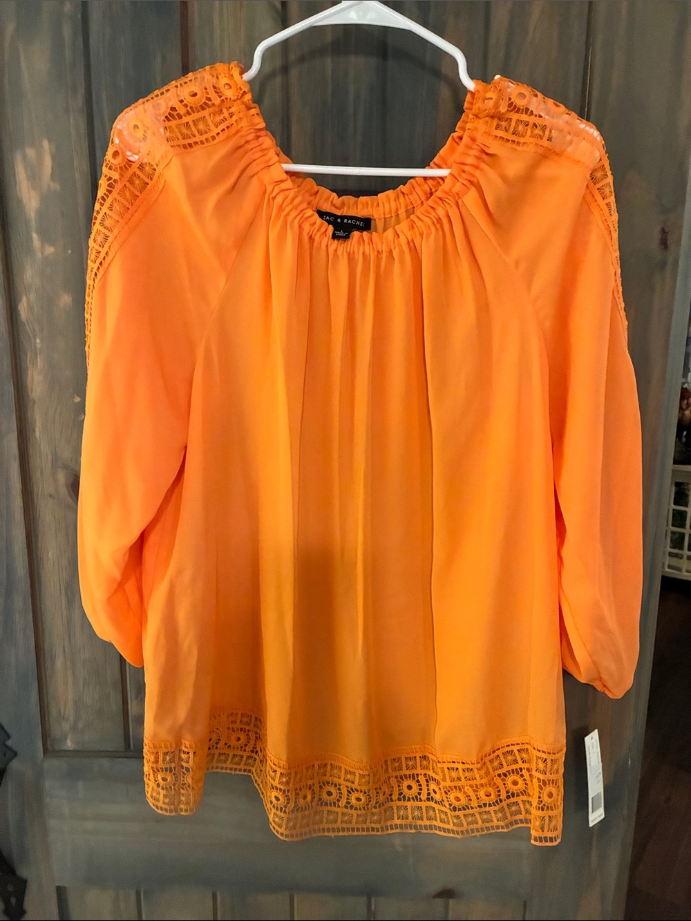 Zac and Rachel Orange Lace-Trim Peasant Blouse